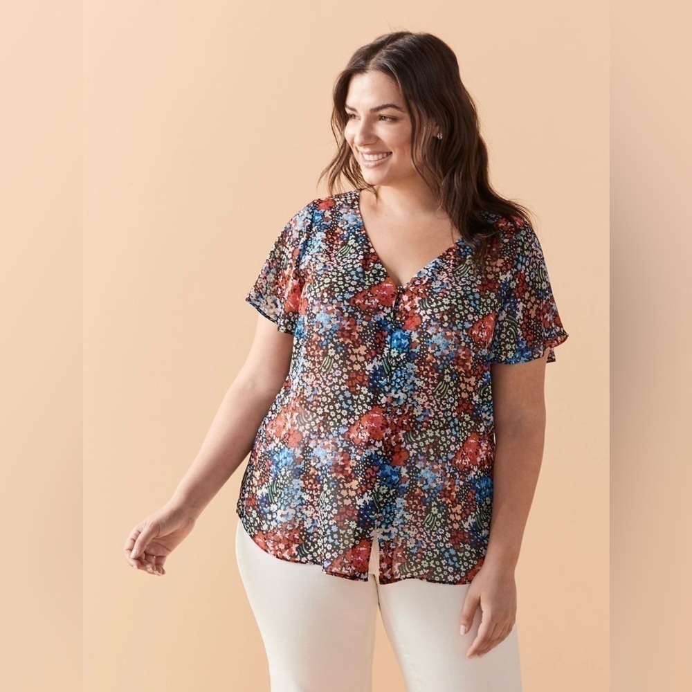 🆕Penningtons - Printed Short Flutter Sleeve Blouse